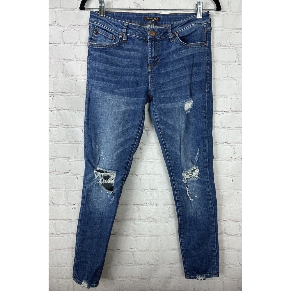 Dear John womens joyrich‎ ankle skinny distressed  mid rise stretch jeans, sz 27